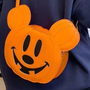 Disney Inspired Mickey Pumpkin Halloween Crossbody Bag - Orange PU Leather